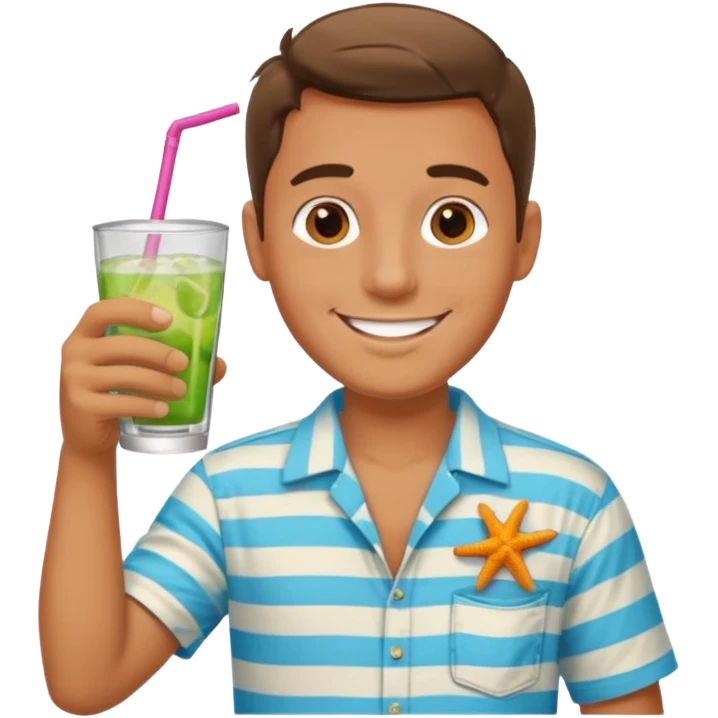 man with drink , beach shirt emoji