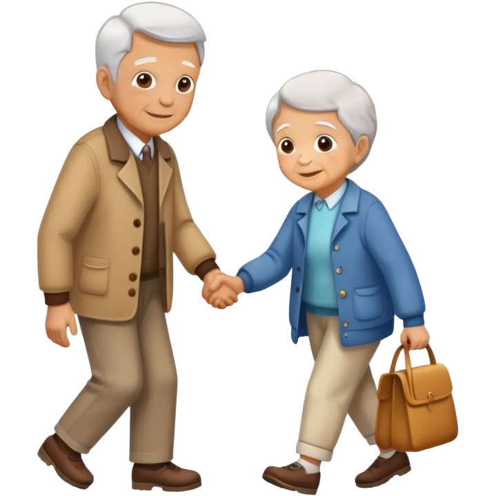 child helping an elderly person walk, kind and friendly emoji