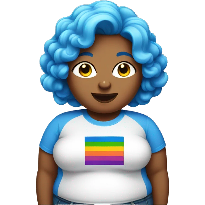 Fat blue haired woman wearing lgbtq shirt emoji