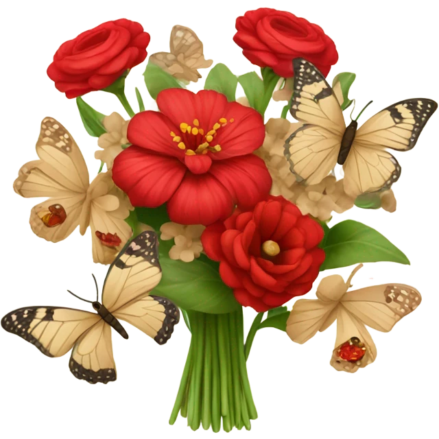 red bouquet with beige butterflies emoji