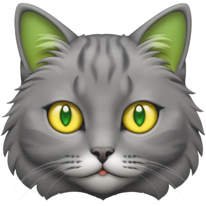 Cat grey with yellow and green eys emoji