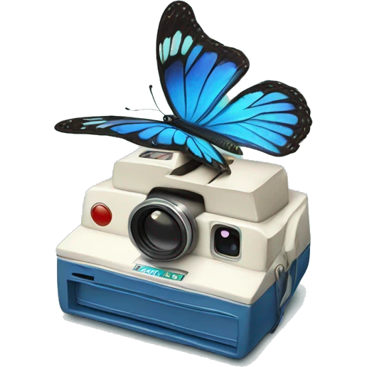 a blue butterfly coming out of a polaroid photo emoji