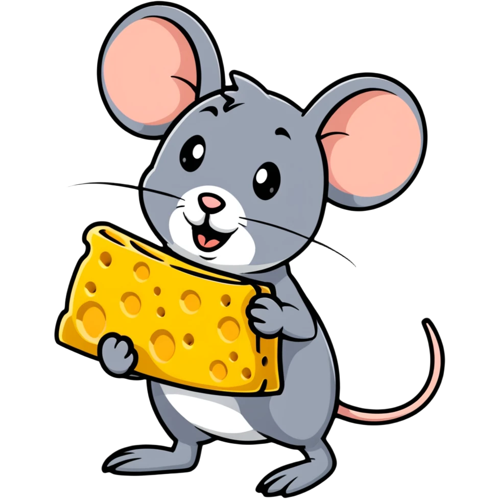Jerry mouse enjoying a large piece of swiss cheese emoji