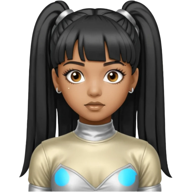 Left Eye from TLC with long black ponytail hair, silver outfit emoji