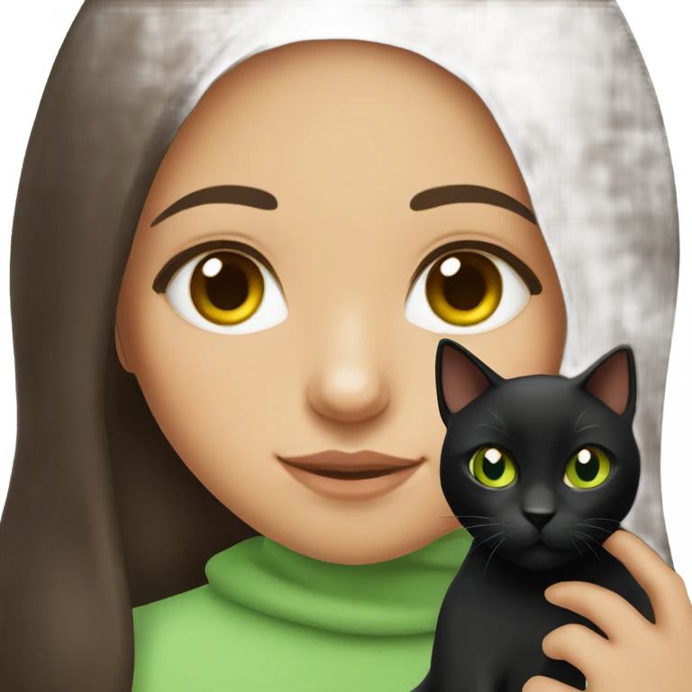 Brunette brown eyed girl with her green eyed black cat  emoji