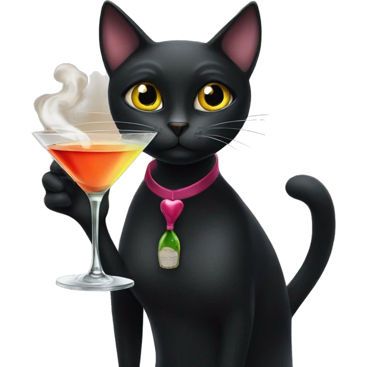 Black cat smoking and drinking a martini she’s a lady cat  emoji