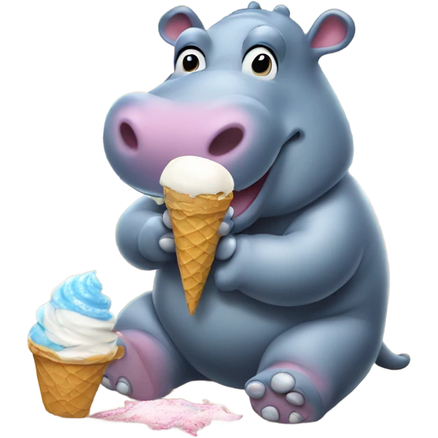 hippo eating ice cream on the beach emoji