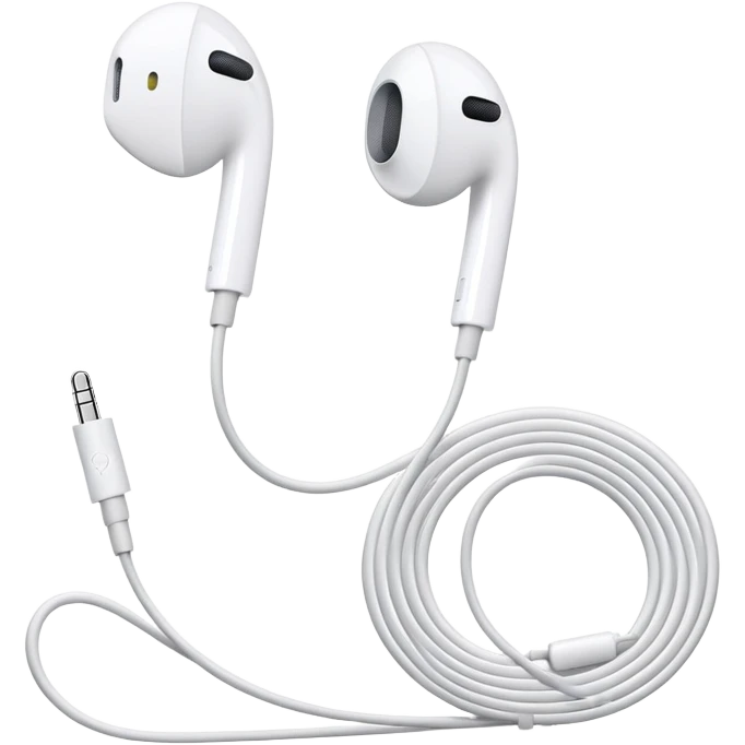 Minimalist white Apple EarPods with cord coiled in a perfect circle, clean simple design, no case, just the white headphones and wire arranged in a neat circle, iOS style emoji