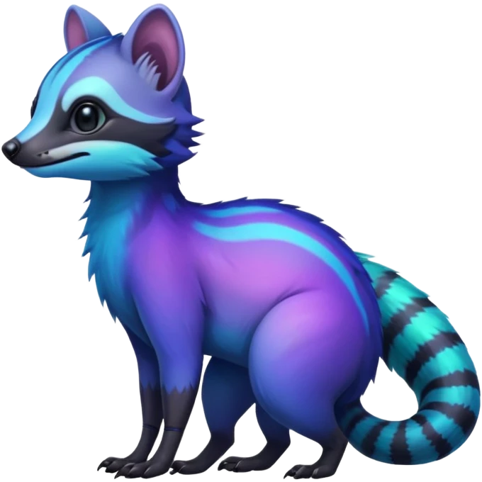 Iridescent Neon Green-Cyan-Blue-Purple-gradients Civet-Numbat-Sergal-fusion-hybrid-animal-creature, full body emoji