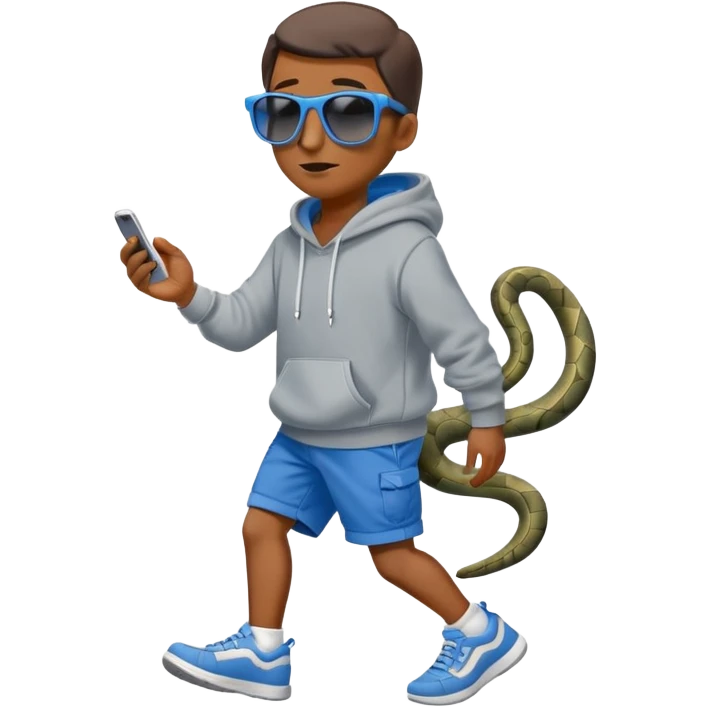 anthropomorphised snake wearing sunglasses, hoodie and shorts, walking upright emoji