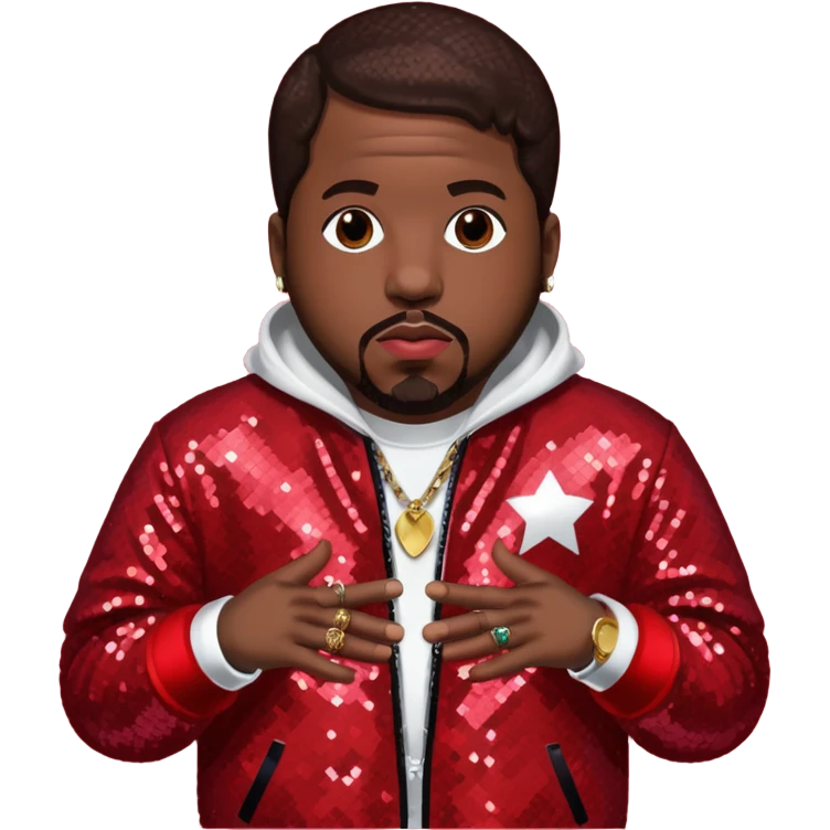 Big Boi from Outkast with dark brown hair, red sequin outfit emoji