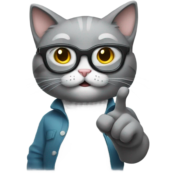 nerdy grey cat lifting index finger  emoji