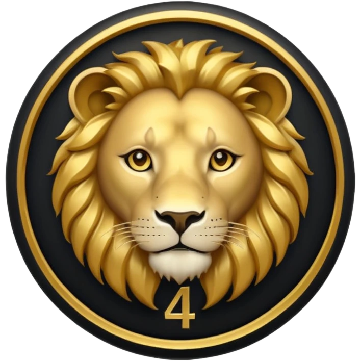 Make a round icon for a paid subscription, black and gold, with the number 4 and a lion. emoji