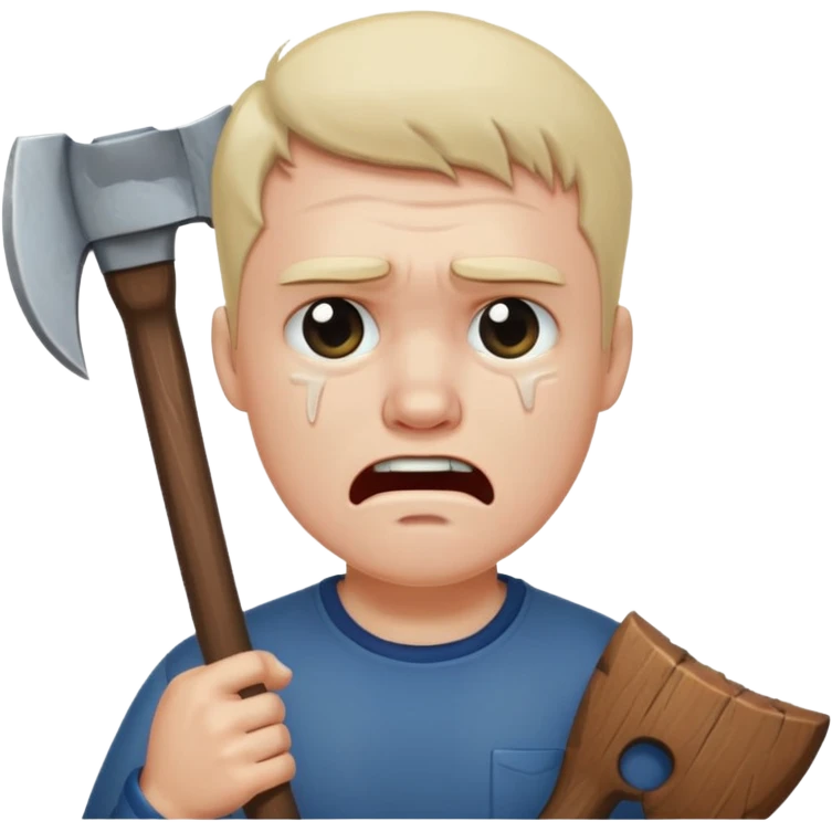 A man holding an axe and crying emoji
