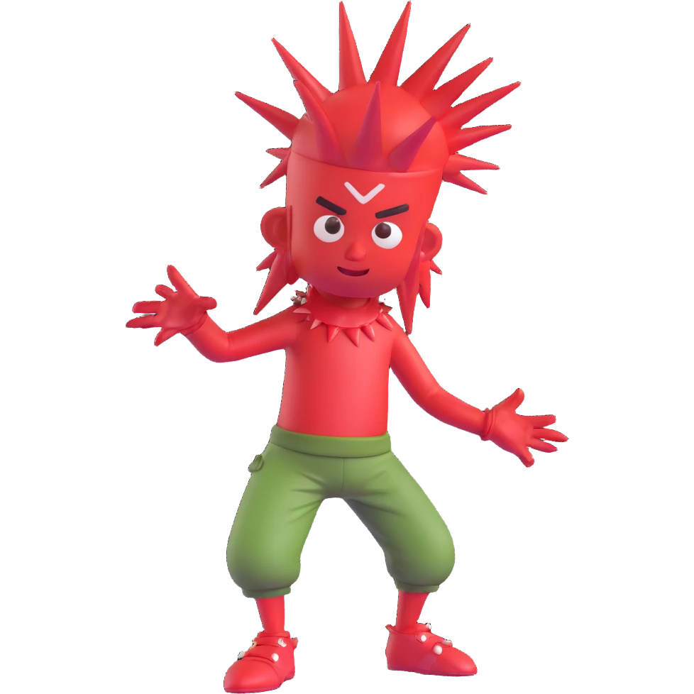 Sprunki character with red skin, wearing spikes on his head, in a fun and expressive pose emoji