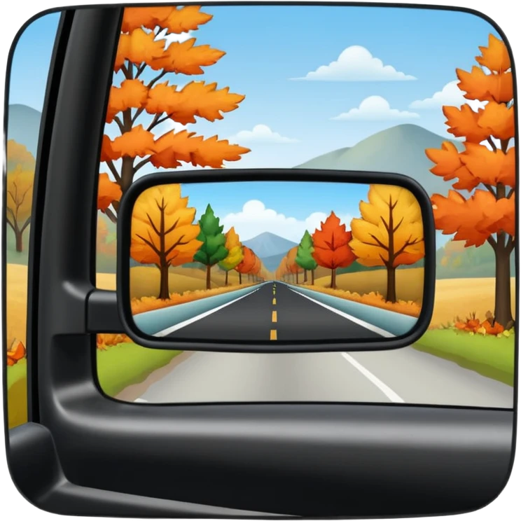 Fall scenery in the rearview mirror of a truck emoji