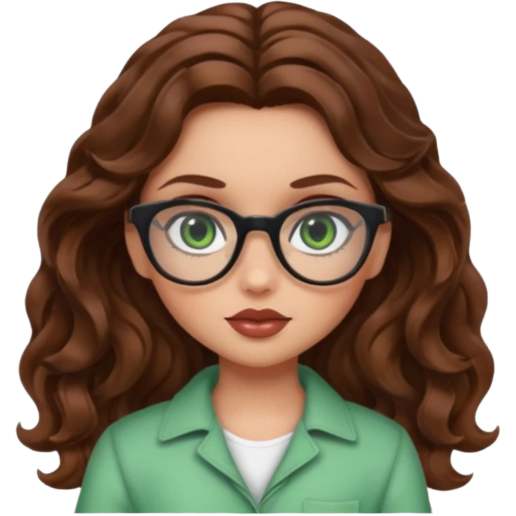 Bratz girl green eyes brown wavy hair with glasses emoji