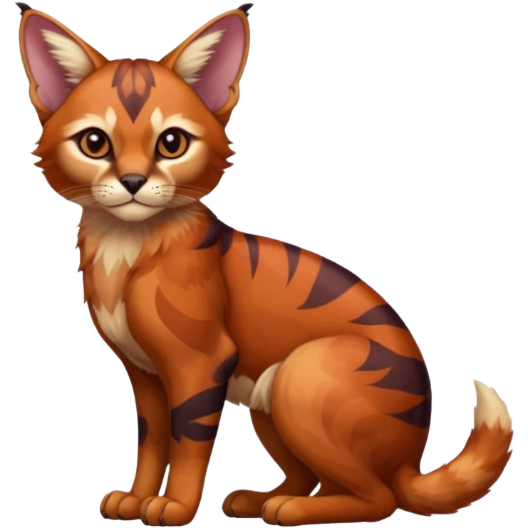 Patterned marked elegant fluffy furry cute beautiful cool edgy Caracal-Sphynx-Red-Panda-fusion-hybrid-animal-creature, full body emoji