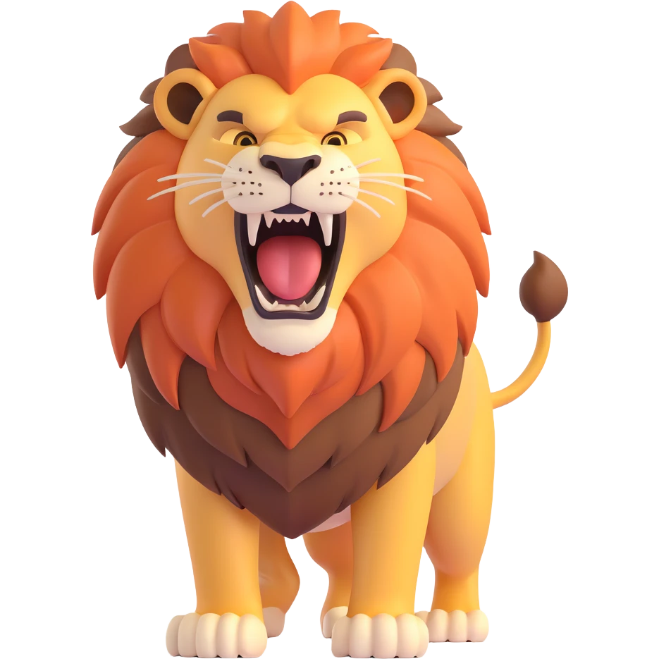 a big, fierce male lion, roaring, 3D style emoji