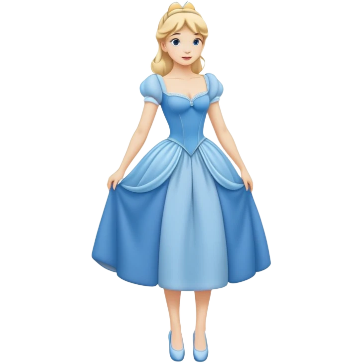full body Cinderella with blue dress and blonde hair, showing entire figure from head to feet, minimal style emoji