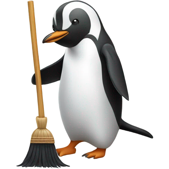 A short penguin sweeping with a broom emoji