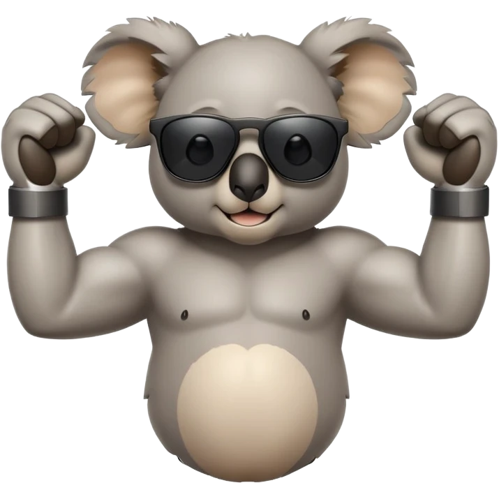 anthropomorphised koala in casual clothing, wearing dark sunglasses, flexing muscles emoji