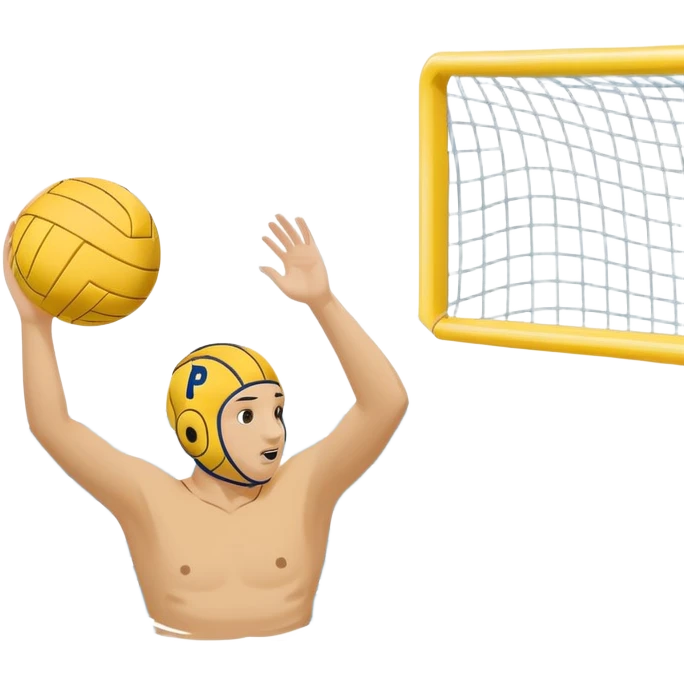An icon featuring a yellow water polo ball floating on the water with goals in the background, inside a swimming pool. The design includes splashes and ripples, symbolizing the fast-paced action and strategy of water polo. Transparent background highlights. emoji
