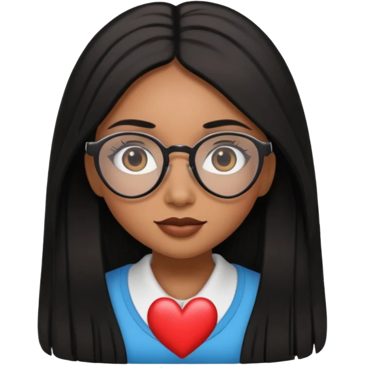 a brown girl with black straight long hair with thick long lashes and with glasses and has heart eyes emoji