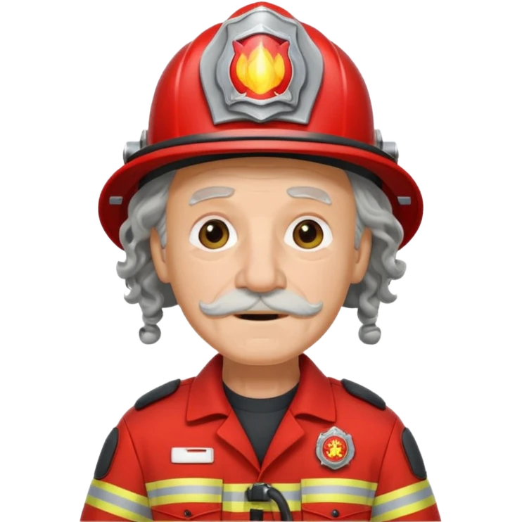 Firefighter old man curly long hair with red uniform emoji