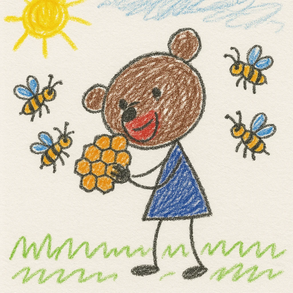 bear eating honeycomb with bees flying around emoji