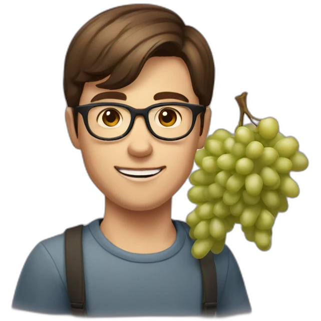 Classy short-brown-haired, bitter, bespectacled young man throwing grapes emoji