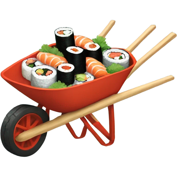 A wheelbarrow overflowing with sushi emoji