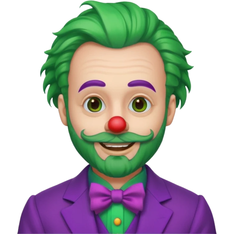 clown with beard, green hair, purple suit emoji