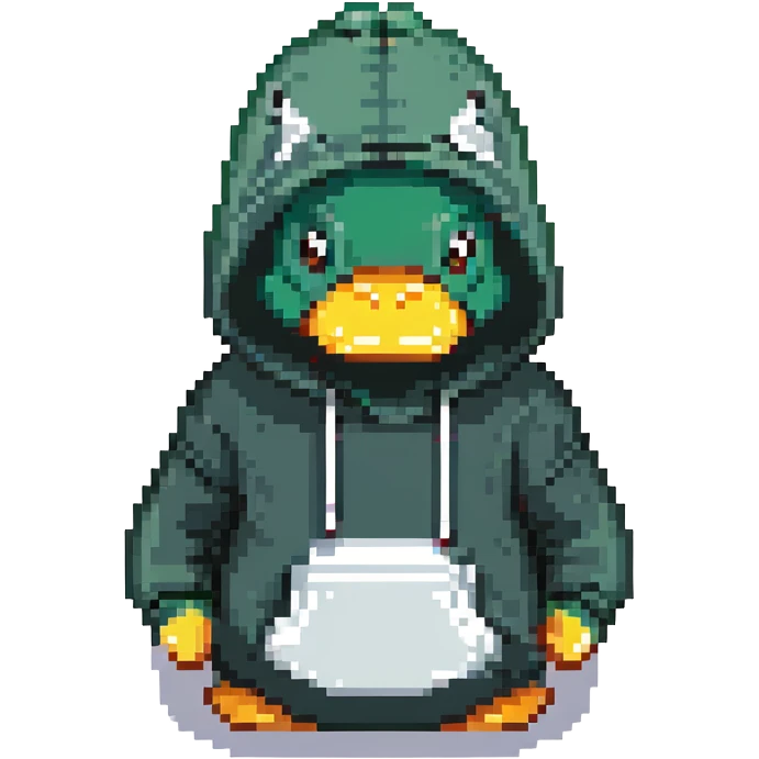 dark green rubber duck with tiny hoodie emoji