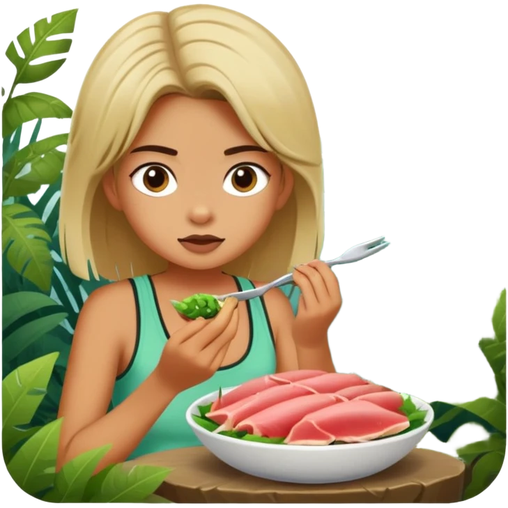  a girl eating tuna in the jungle  emoji