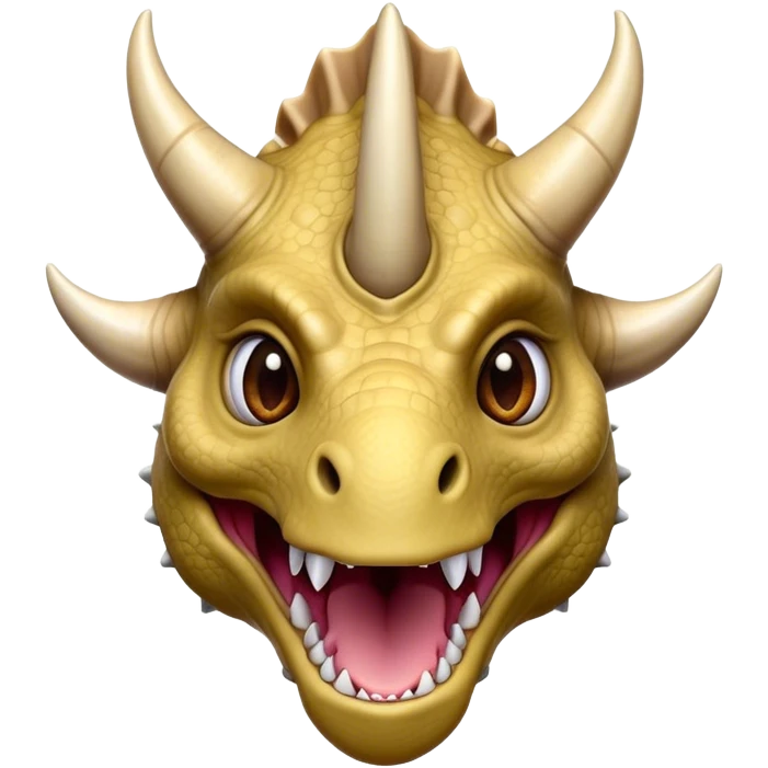 Cinematic Comical Triceratops Portrait Emoji, Head tilted dramatically with an exaggeratedly shocked expression, featuring a stout, armored body with three comically exaggerated horns and a frilled head, wide, comically expressive eyes full of playful disbelief, Simplified yet hilariously expressive features, highly detailed, glowing with a slightly sassy prehistoric glow, high shine, dramatic yet playful, stylized with an air of cheeky dinosaur mischief, soft glowing outline, capturing the essence of a meme-worthy Triceratops that looks ready to side-eye its way into viral fame! emoji