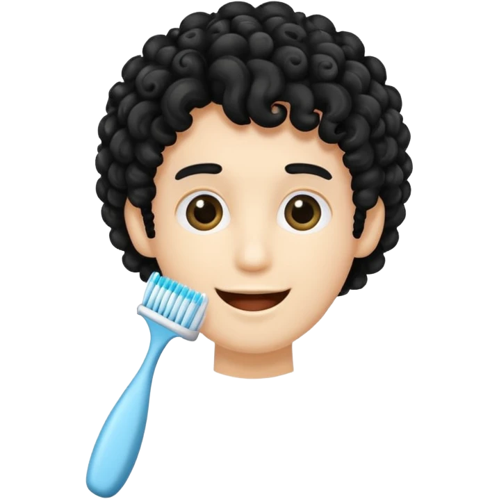 Tooth brush with black curly hair emoji