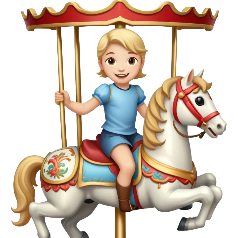 child riding a carousel horse, joyful expression emoji