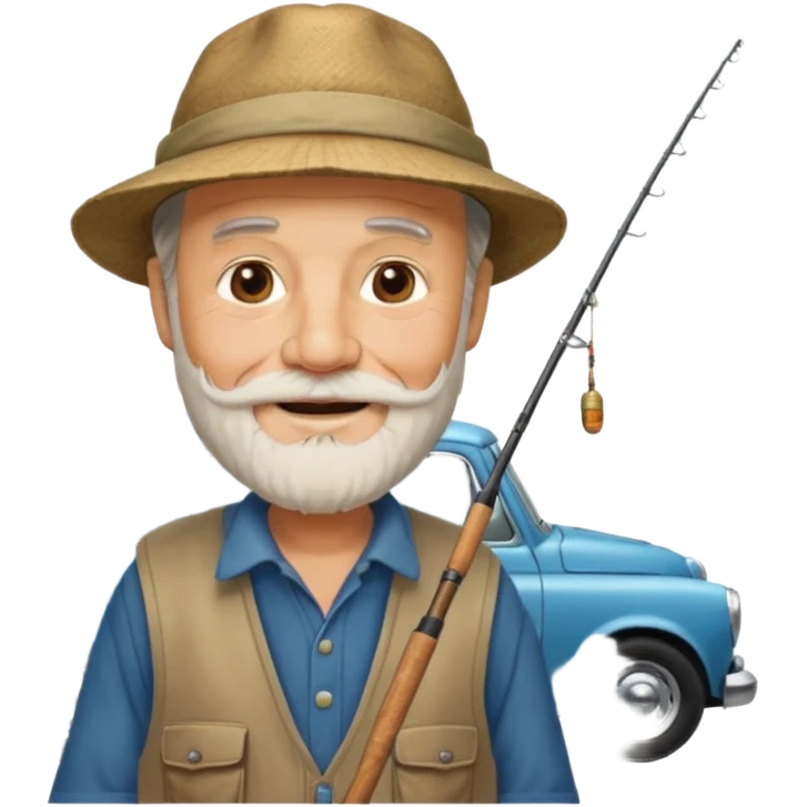 Открытка С Днем рождения дедушке с бородкой. ему 72 года. без текста. тема авто и рыбалка. emoji