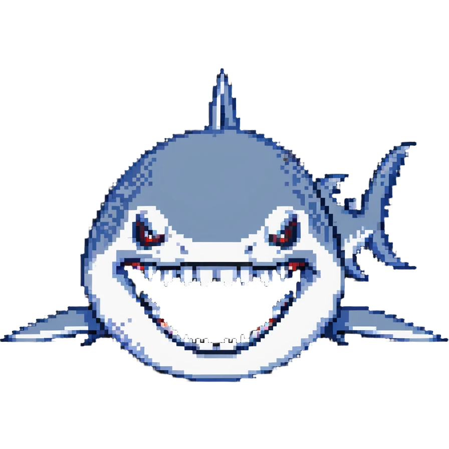 shark with big white teeth shown prominently in a menacing face-on view emoji