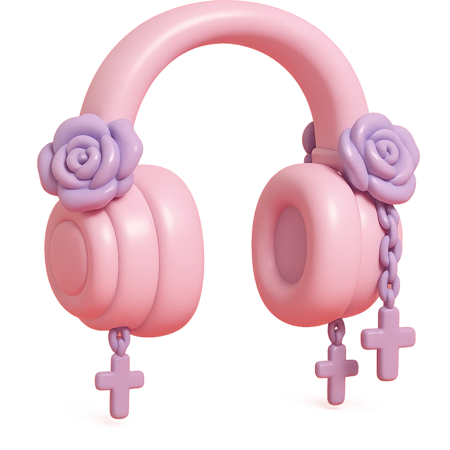 pink gothic headphones with dark roses and dangling chains emoji