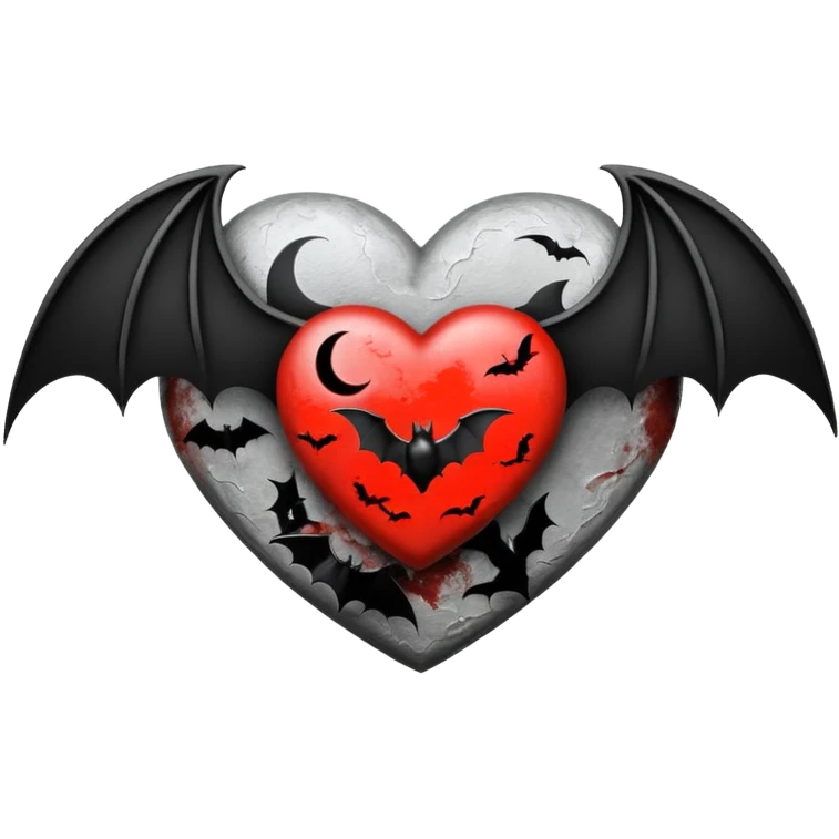 emo heart with crescent moon and bats emoji