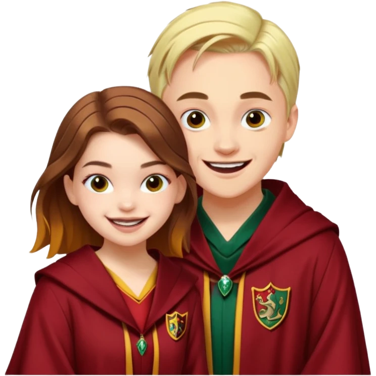 Barbara Palvin as a gryffindor laughing with Draco Malfoy emoji