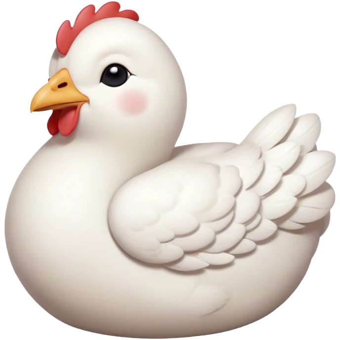 Meme-Worthy Cute Sleeping White Chicken Portrait Emoji, Head resting peacefully with a contented smile, showcasing a delightfully compact build and a luxuriously soft white plumage, eyes shut in a serene, restful nap, Simplified yet hilariously adorable features, highly detailed, glowing with a soft, drowsy light, high shine, relaxed and utterly lovable, stylized with an air of playful laziness, bright and heartwarming, soft glowing outline, capturing the essence of a comically sleepy chicken, so meme-worthy it feels like it could instantly become the next viral sensation of adorable slumber! emoji