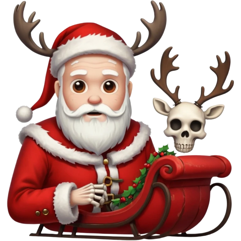 Grim Santa with a sleigh and skeleton reindeer emoji