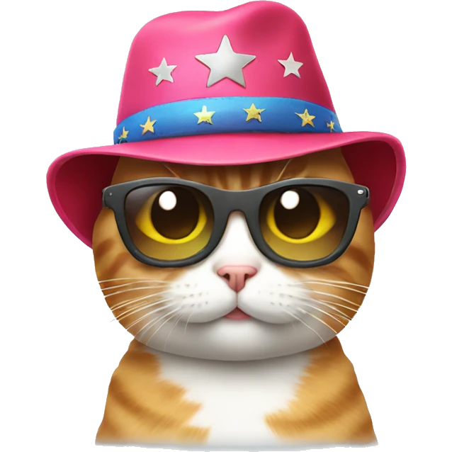 cat wearing sunglasses and a star hat emoji