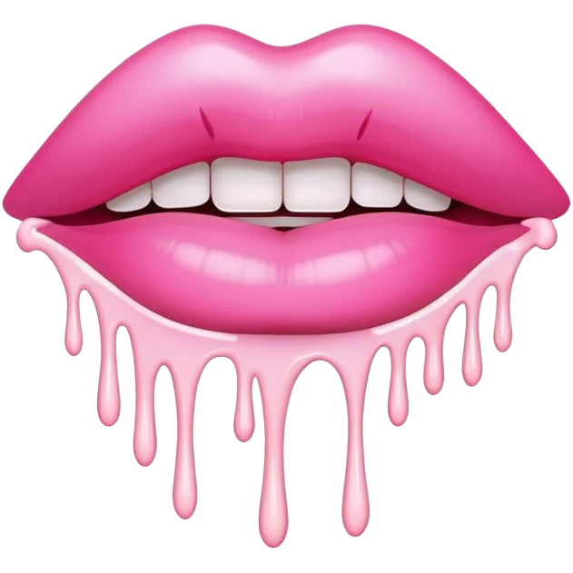 Floating pink glossy lip with white dripping off emoji