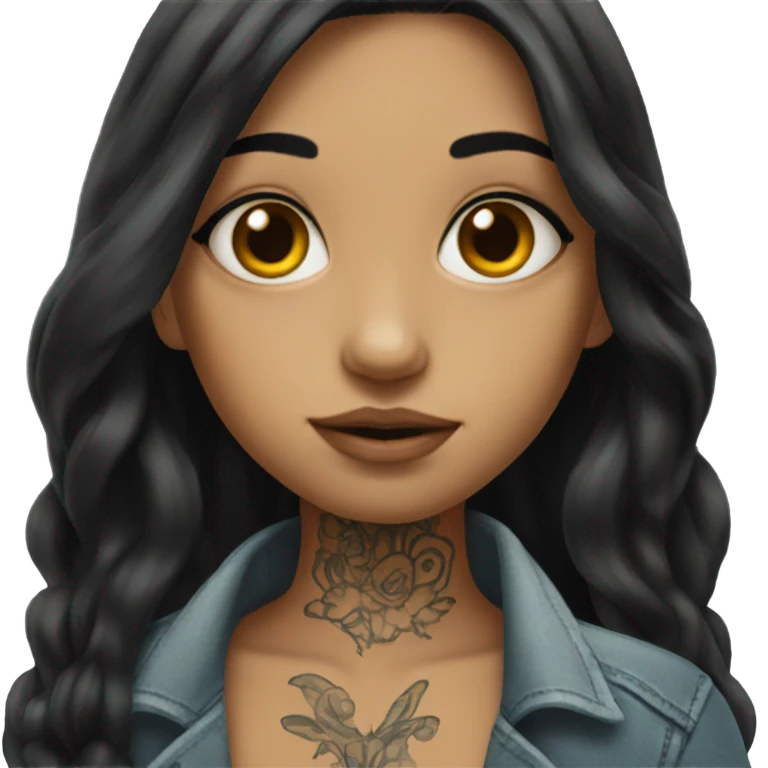 Long black hair girl with tattoos  emoji