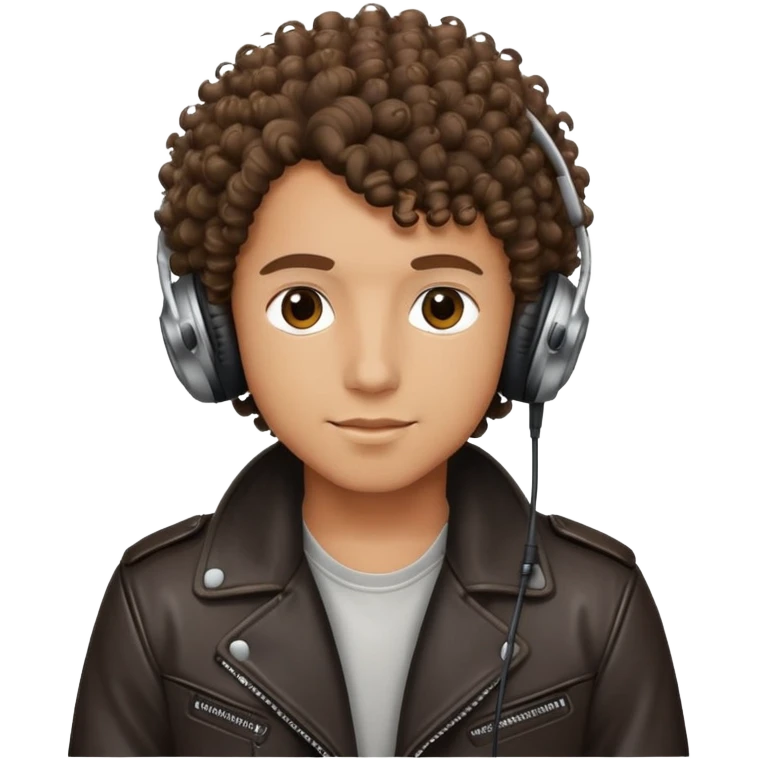 curly haired boy wearing a leather jacket and headphones music producer emoji