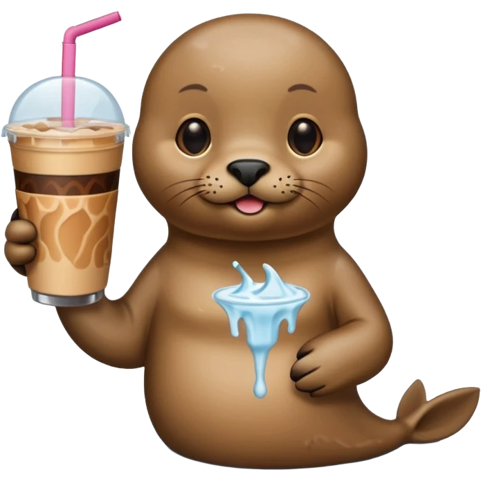 Seal with iced coffee emoji